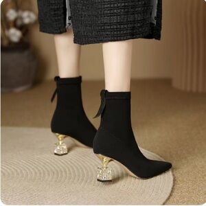 NWOT - Faux Suede Ankle boots with Square Rhinestone Décor Heels (US 7)